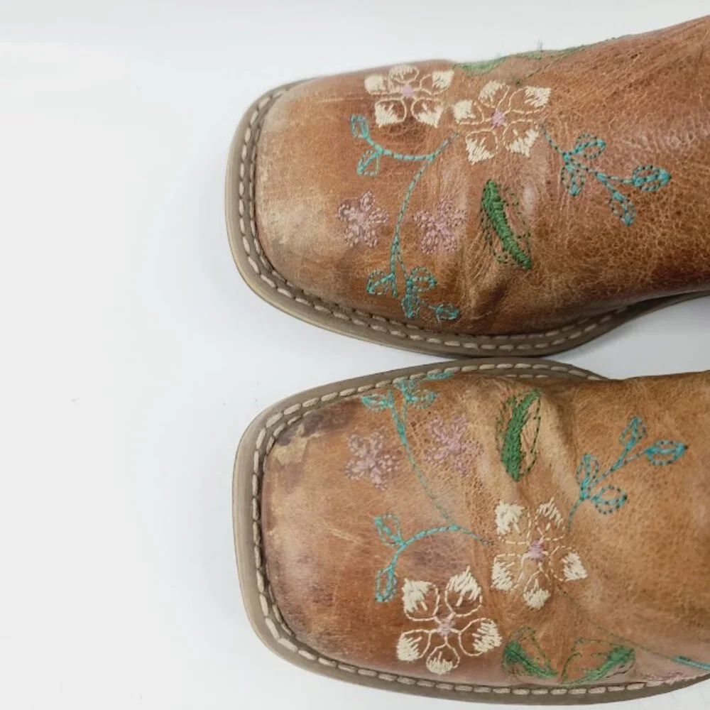 Smoky Mountain‎ Girl's Brown Blue Floral Leather Classic Western Boot Size 3
